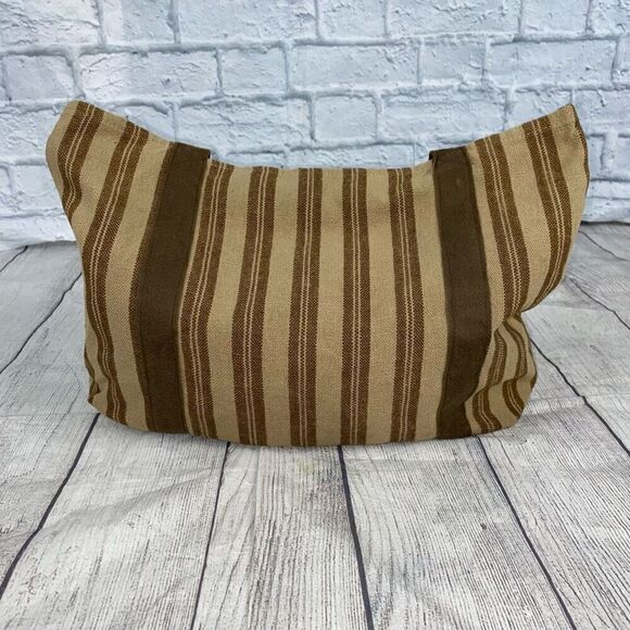 Fabric tote shoulder bag open pouch brown/tan stripe - Picture 1 of 5